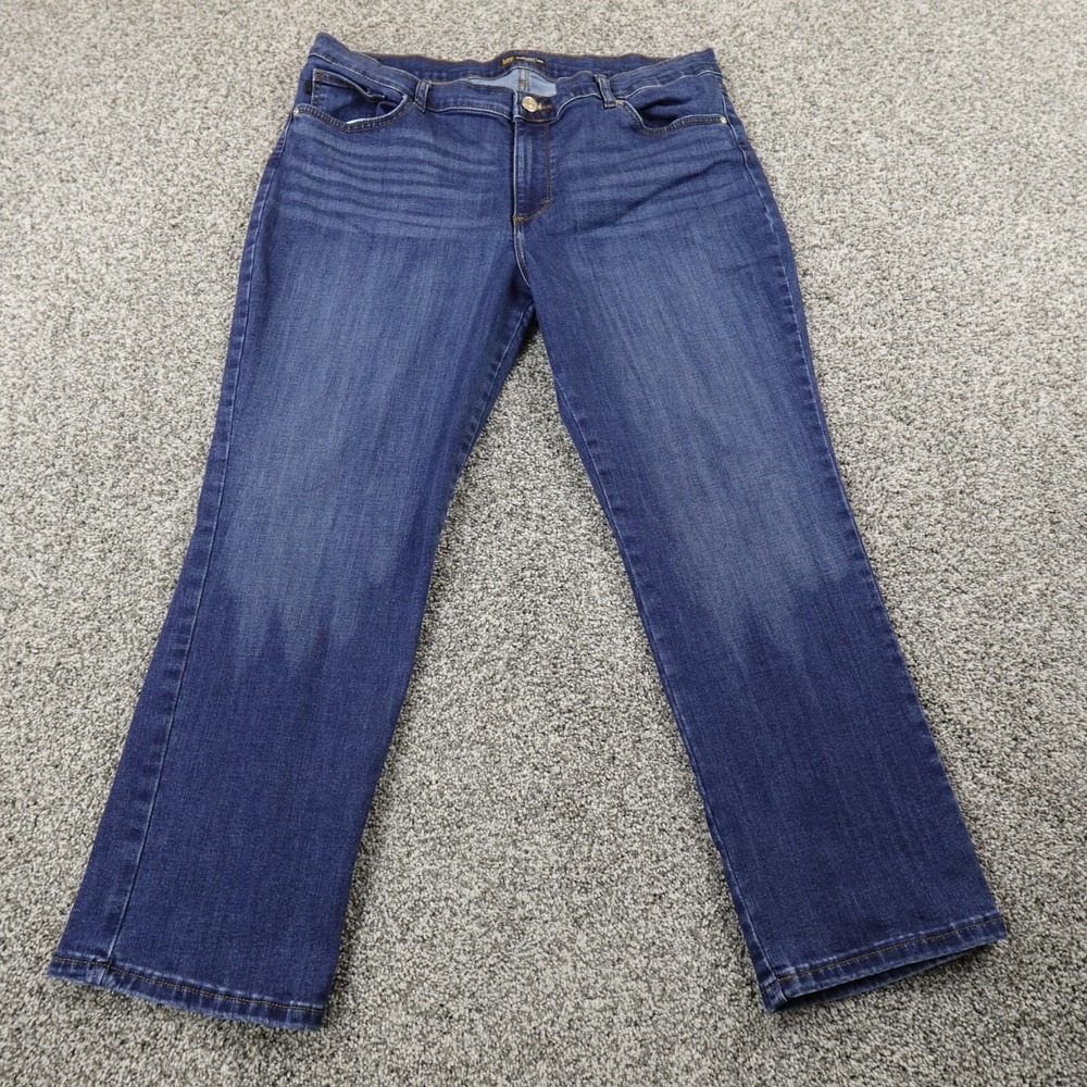 Lee Jeans Womens 18P Dark Blue Denim Pants High Rise Relaxed Straight‎ Stretch